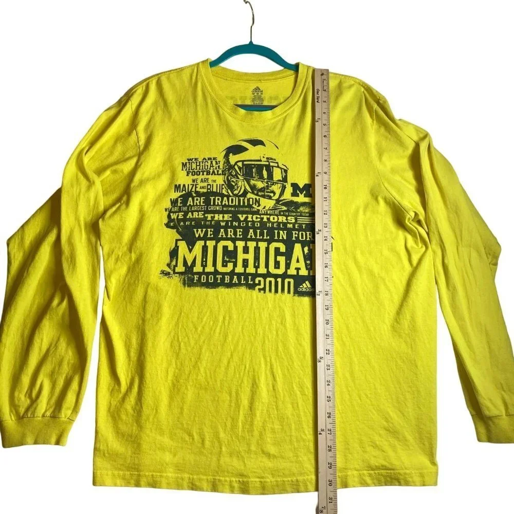Adidas Michigan‎ Football Yellow Graphic Shirt 2010 2 Sided Sz 2XL Retro READ